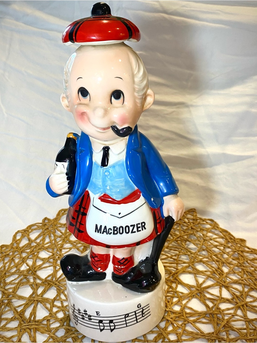 Vintage MacBoozer Ceramic Scottish Musical Decanter - Made in Japan Kitsch